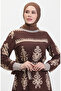 Patterned Belted Viscose Dress 0443-03 Brown - 4