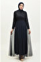 Lace belted evening dress 5353a-11 navy blue