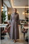 Plaid Patterned Belted Hijab Dress 2219-02 Gray Red - 2