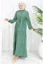 Gathered waist half button dress 0110-03 green - 2