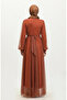 Pearl Embellished Tulle Evening Dress 6233-06 Terracotta Color - 5