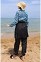 Retro Patterned Adjustable Waist Hijab Swimsuit 5039-01 Indigo - 5