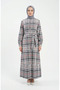 Plaid Patterned Belted Hijab Dress 2218-03 Gray Powder - 3
