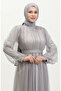 Pearl Tulle Evening Dress 6233-02 Grey - 3