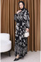 Balloon sleeve floral patterned dress 5574-05 black ecru
