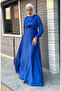 Front tie-up kobe satin evening dress 5513-03 cobalt blue - 3