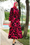 Ribbed detailed belted viscose dress 0446-02 fuchsia - 2