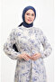 Beige Cobalt Blue Linen Dress - Front Button and Lace-Up 0520-04 - 4