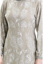 Patterned Dress with Elastic Sleeves 2046-04 Dark Beige - 4