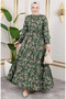 Lace-Up Viscose Dress at the Waist 7122-05 Khaki