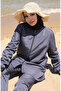 Beach Zippered Hijab Swimsuit with Bonnet Gift 9003-01 Smoked - 4