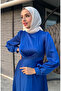 Front tie-up kobe satin evening dress 5513-03 cobalt blue - 4