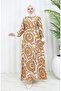 Ribbed detailed belted viscose dress 0447-02 mink