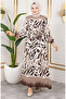 Patterned Dress with Elastic Waist 7127-01 Brown - 2