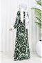 Ribbed detailed belted viscose dress 0447-03 khaki white - 6