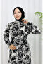 Rana palm pattern viscose dress 0342-02 black beige - 3