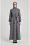 Striped Belted Elastic Sleeve Winter Dress 2505-01 Gray - 3
