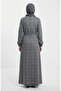 Striped Belted Elastic Sleeve Winter Dress 2505-01 Gray - 4