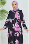 Black Purple Floral Patterned Dress - 4094-05 - 6
