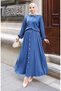 Shirt Collar Hijab Tunic Skirt Two-Piece Set 0223-02 Indigo