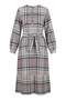 Plaid Patterned Belted Hijab Dress 2218-03 Gray Powder - 6