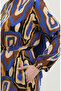 Colorful Patterned Viscose Dress 0390-03 Brown/Navy Cobalt - 4
