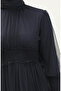 Pleated tulle evening dress 5572-01 navy blue - 4