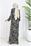 Viscose Fabric Elastic Patterned Dress 2036-03 Black - 5