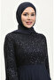 Lace belted evening dress 5353a-11 navy blue - 3