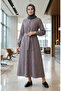 Plaid Patterned Belted Hijab Dress 2219-03 Navy Blue Red - 2