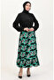 Black Green Viscose Fabric Waist - Elastic Ruffle Skirt 2012P-02 - 2