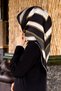 57% Silk 43% Viscosa Twill Silk Chain Detailed Geometric Patterned Black - Cream Colored 90X90 Scarf Di - 2