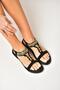 Y274601309 Black Flat Sole Piece Stone Detailed Women's Set Sandals - 4