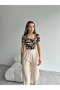 Patterned Square Collar Short Sleeve Blouse Brown-Mink - Brown-Mink