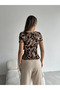 Patterned Square Collar Short Sleeve Blouse Brown-Mink - Brown-Mink - 3