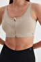 Sports Bustier Zipper Detailed Crop Top Beige - 3
