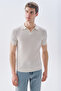 Men's Off-White Striped Polo Collar Short Sleeve Knit Sweater
