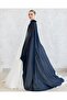 DARK BLUE CHIFFON CAFTAN-BRIDAL GOWN TOP COVERIN-DARK BLUE BANDED-CIFFON CAFTAN-DARK BLUE CHINA DRESS - 5