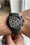 Black Men's Wristwatch |   44mm Steel Case, Black Leather Band, Black Dial - 3