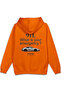 911 Car Back Printed Hooded Semi Oversized Sweatshirt Orange Hoodie 1423