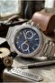 Silver Color Men's Wristwatch |   45mm Steel Case, Silver Metal Band, Navy Blue Dial - 2