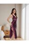 Melrisa Lace Satin Long Slit Women's Nightgown-Plum - 2