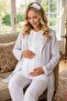 New Season Ecru Shawl Collar Patterned Summer Special Design 100% Cotton Maternity Dressing Gown Pajama Set - 6
