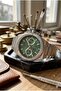 Powerful Design Men's Wristwatch |   45mm Steel Case, Silver Metal Band, Green Dial - 3