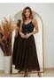 Women's Coffee Color, Suitable for Hijab, Elastic Waist, Belt Included, Flocked, Printed Tulle Skirt Length 100 cm - 4