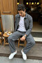Aniva Gray Men's Striped Wide Fit Double Suit Jacket and Trousers - 2