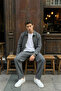 Aniva Gray Men's Striped Wide Fit Double Suit Jacket and Trousers - 3