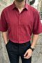 Saga High Quality Modal Men's Short Sleeve Claret Red Shirt Premium Textured