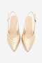 Women's Stiletto Open Back With Scarf Knitted Pattern Adjustable Strap Short Heeled Shoes Berfa Gold - 6