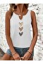 Women's White Printed Half V-Neck Sleeveless Regular Fit Comfortable T-Shirt - 3
